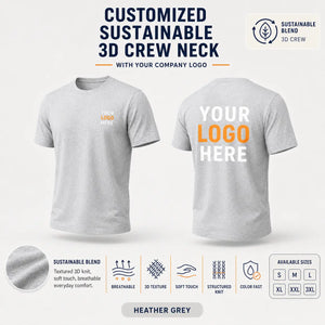 Custom Recycled Cotton 3D Crew Neck T-Shirt – 190 GSM - Heather Grey