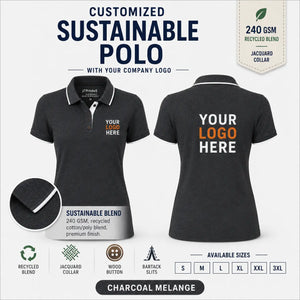 Women’s Custom Recycled Cotton Jacquard Polo T-Shirt – 240 GSM - Charcoal Melange