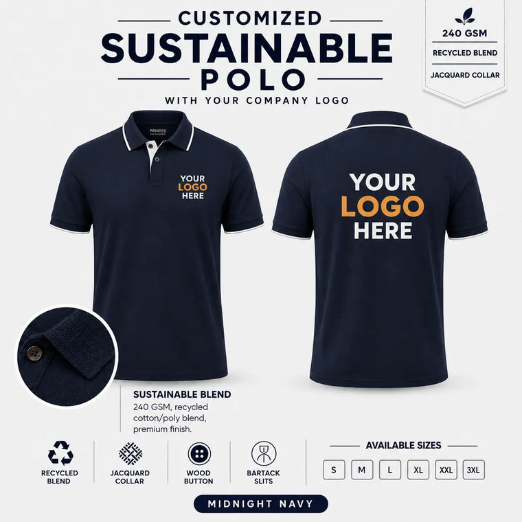 Custom Recycled Cotton Jacquard Polo T-Shirt – 240 GSM