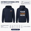Custom Recycled Cotton Full-Zip Hoodie – 300 GSM - Midnight Navy