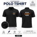 Black custom micro dryfit polo t-shirt - 190-200 gsm showing front and back logo placement
