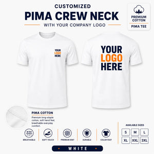 Custom Premium Pima Cotton Crew Neck T-Shirt – 185 GSM - White