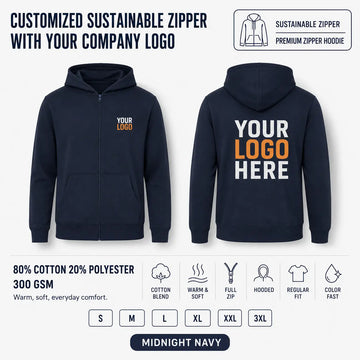 Custom Recycled Cotton Full-Zip Hoodie – 300 GSM