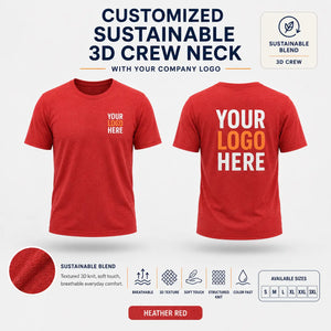 Custom Recycled Cotton 3D Crew Neck T-Shirt – 190 GSM - Heather Red