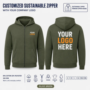 Custom Recycled Cotton Full-Zip Hoodie – 300 GSM
