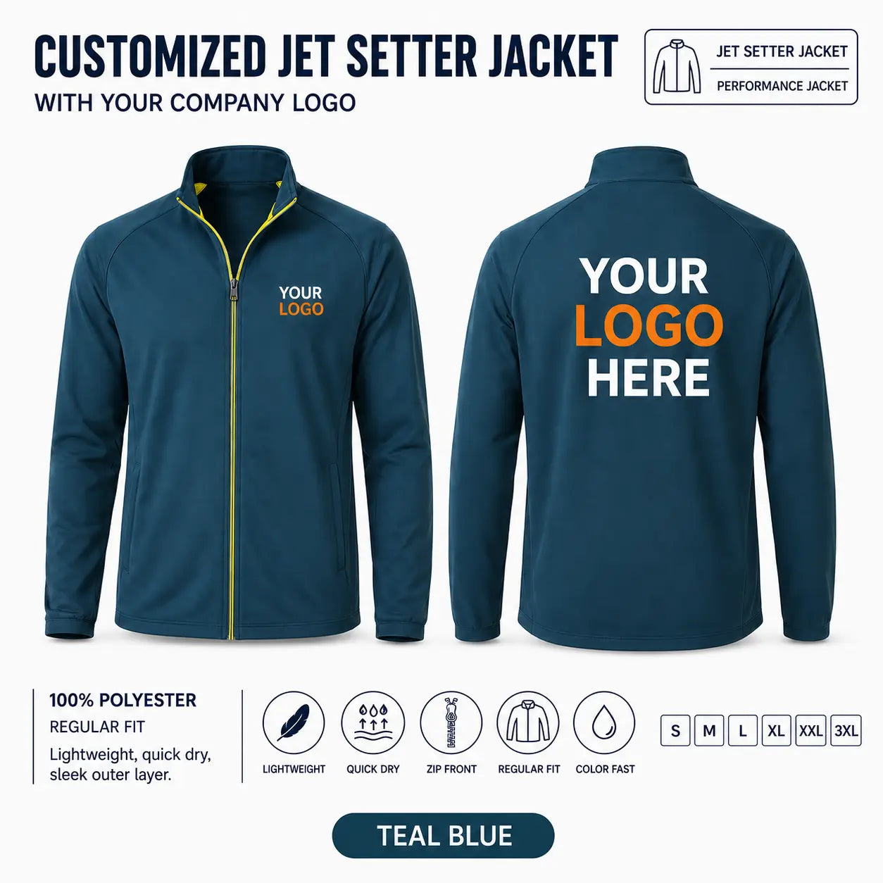 Custom Corporate Jet-Setter Jacket – 320 GSM - Teal Blue