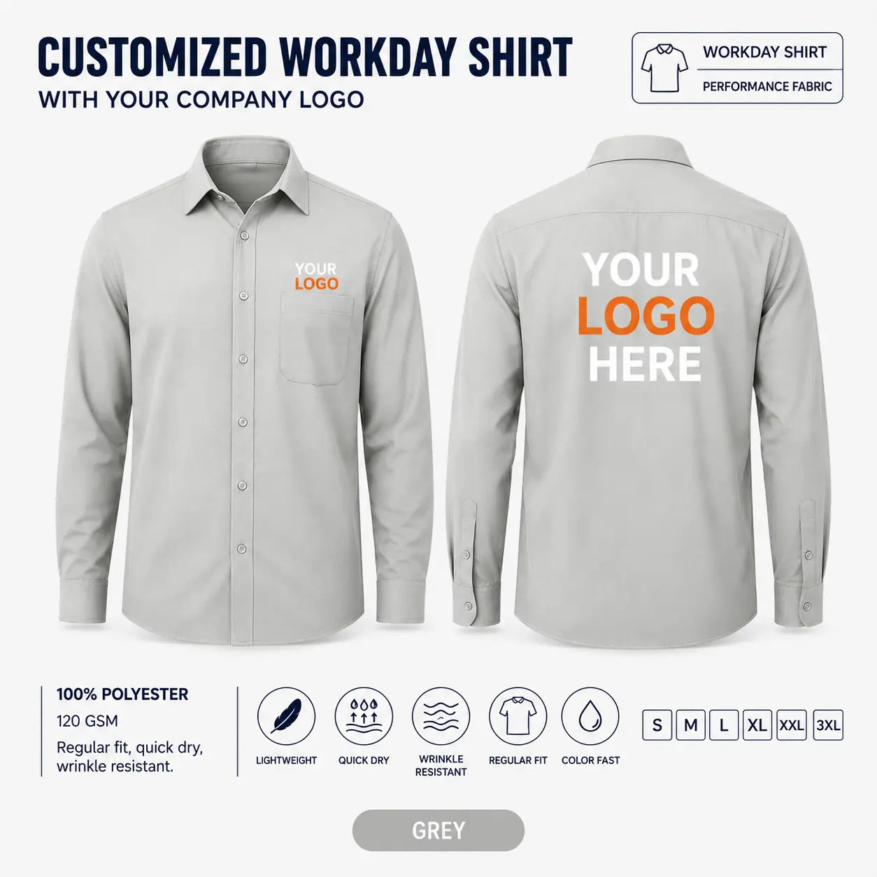 Custom Performance Workday Uniform Shirt – 190 GSM - Grey