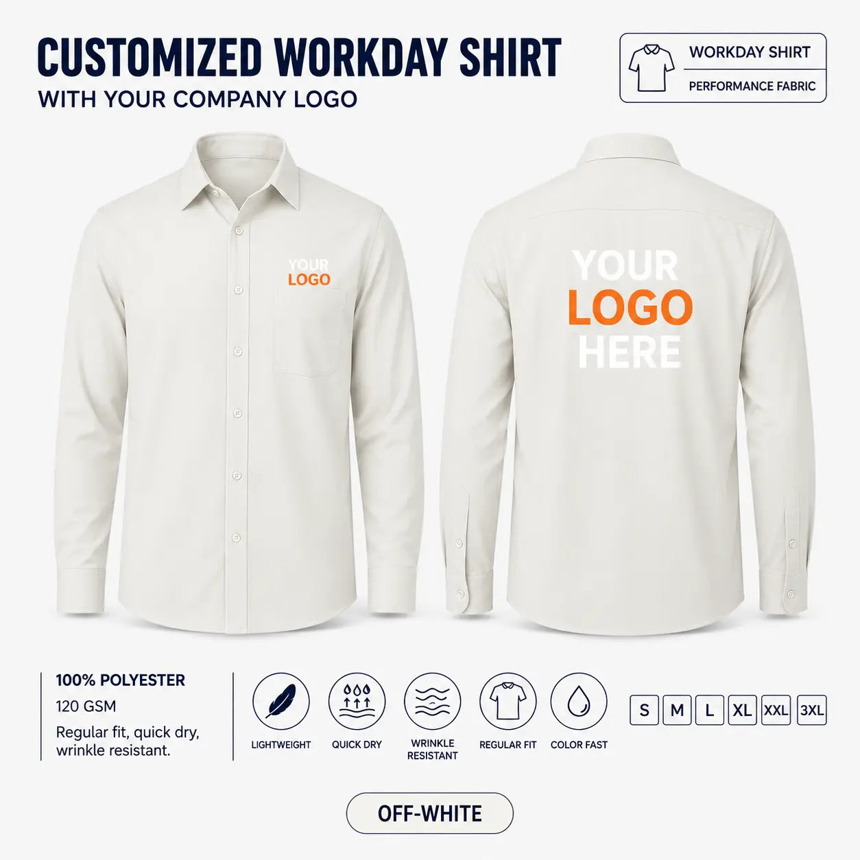 Custom Performance Workday Uniform Shirt – 190 GSM - Off White