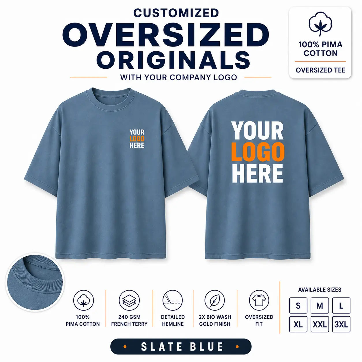 Custom Premium Pima Cotton Oversized T-Shirt – 240 GSM - Slate Blue
