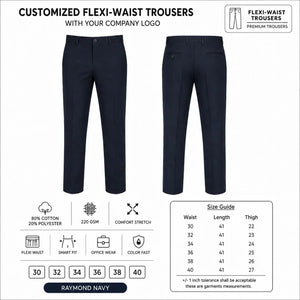 Custom Flexi-Waist Uniform Trousers – 390 GSM - Raymond Navy