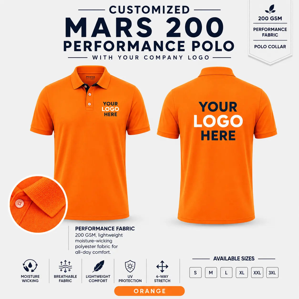 Custom Performance Polo T-Shirt – 200 GSM - Orange
