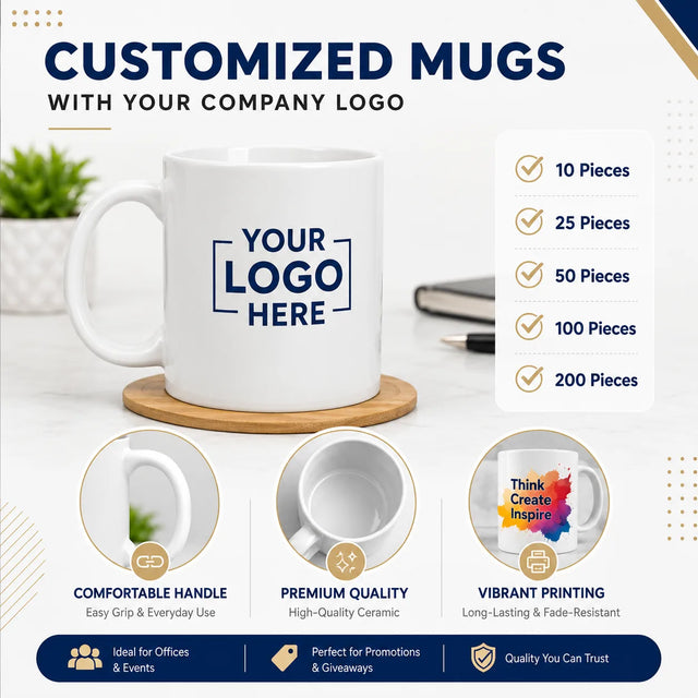 Custom printed ceramic mug with company logo by Printe5