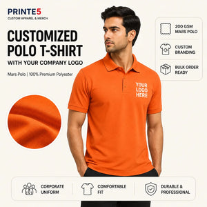 Orange custom 200 GSM Mars Polo T-shirt with company logo for corporate uniforms and B2B bulk orders