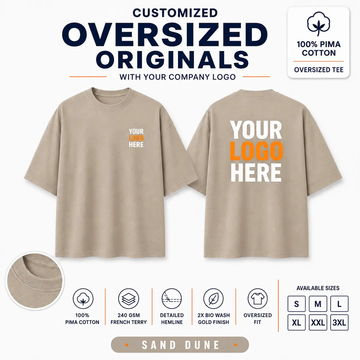 Custom Premium Pima Cotton Oversized T-Shirt – 240 GSM - Sand Dune