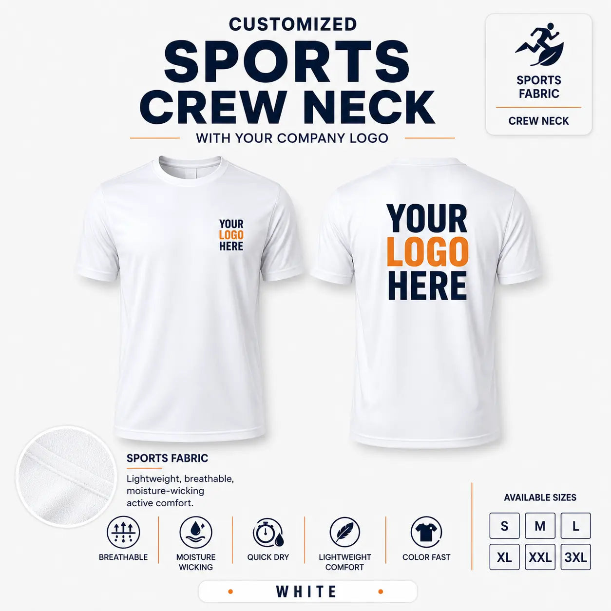 Custom Sports Performance Crew Neck T-Shirt – 120 GSM - White
