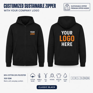 Custom Recycled Cotton Full-Zip Hoodie – 300 GSM