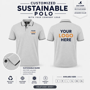 Custom Recycled Cotton Jacquard Polo T-Shirt – 240 GSM - Heather Grey