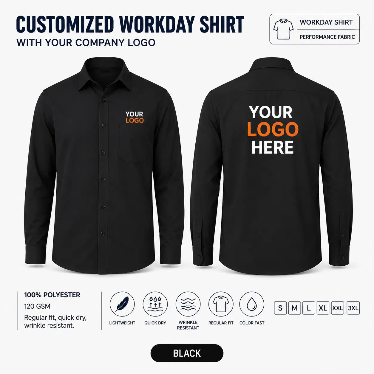Custom Performance Workday Uniform Shirt – 190 GSM - Black