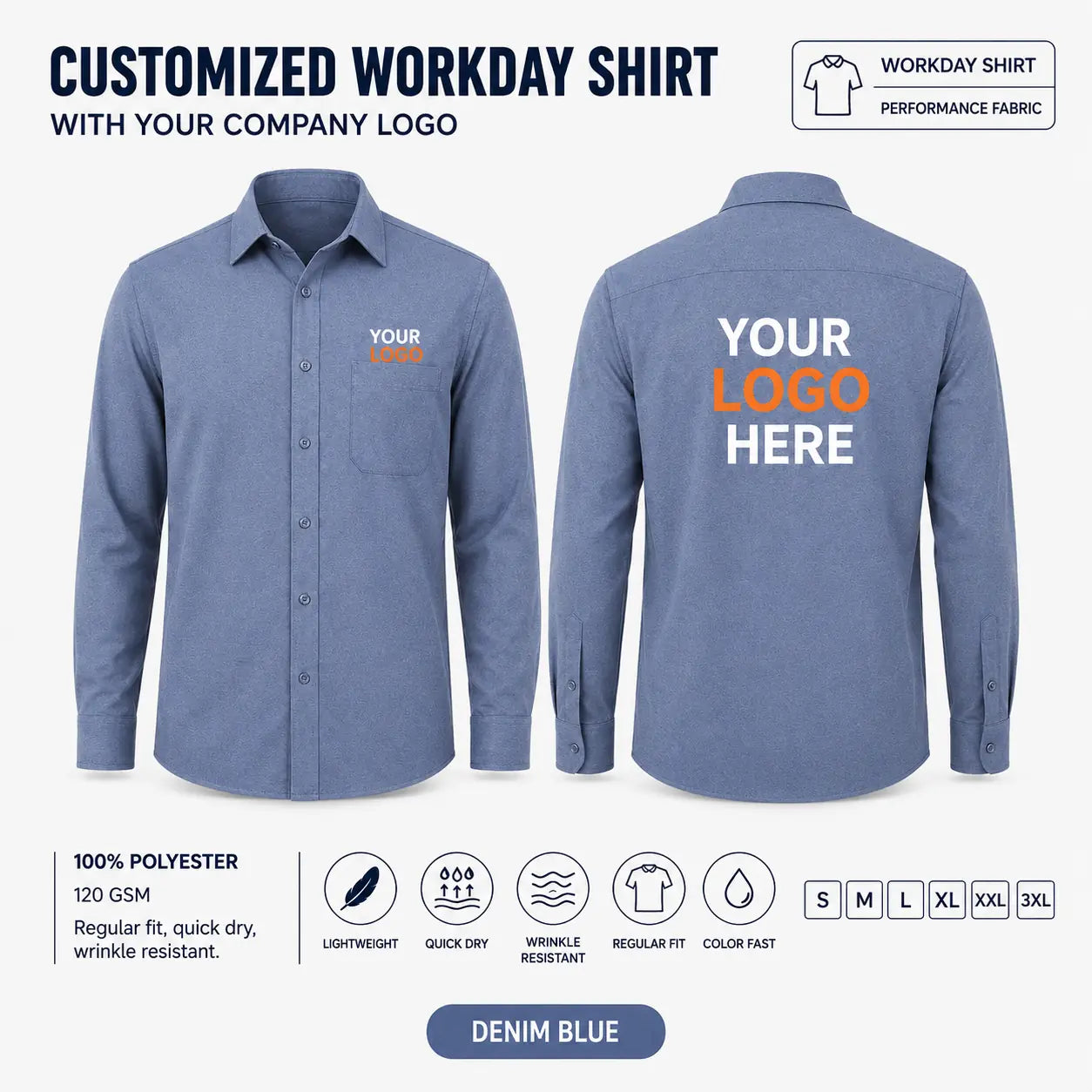 Custom Performance Workday Uniform Shirt – 190 GSM - Denim Blue