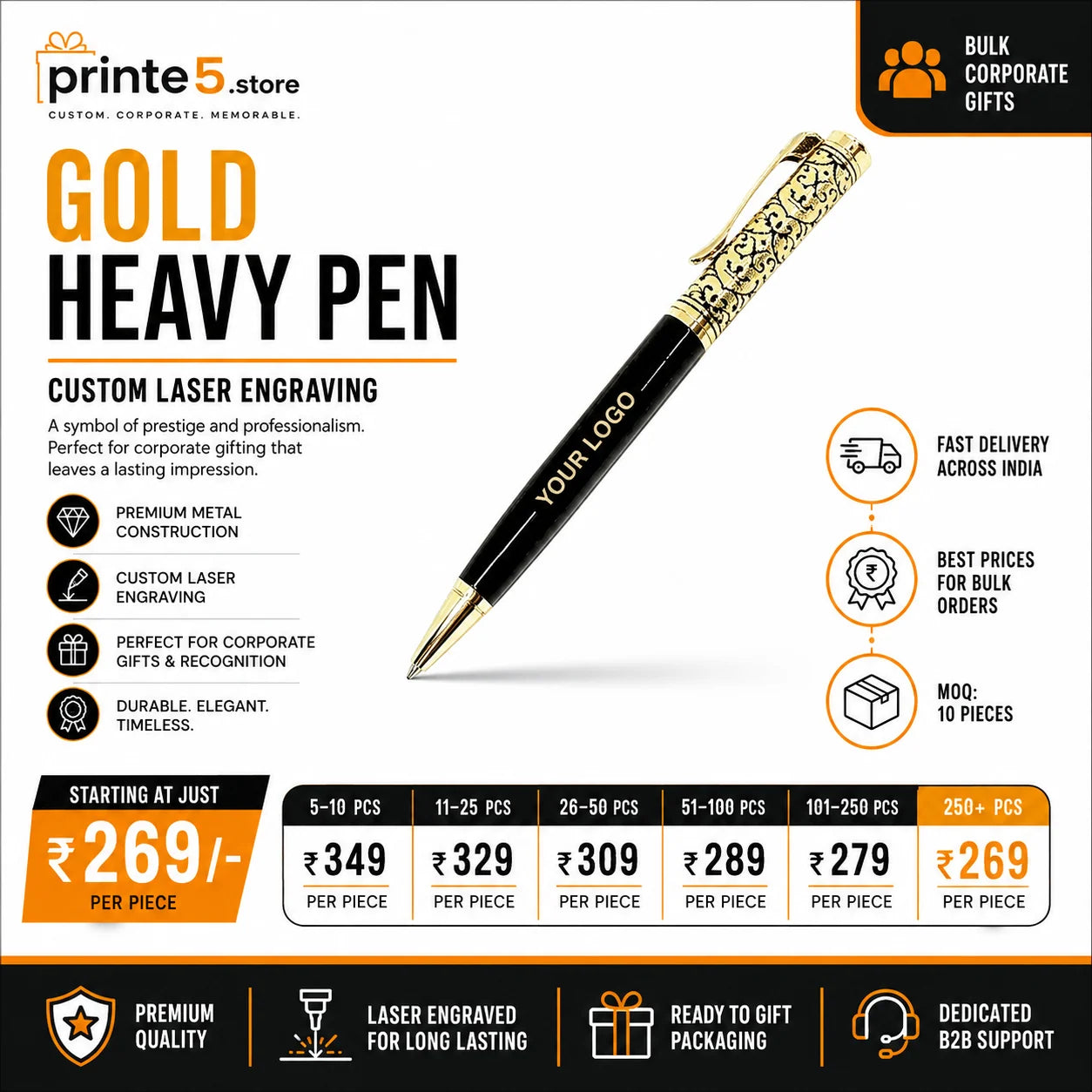 Custom Gold Heavy Pen with Your Logo – Corporate Gifting