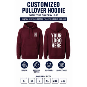 Custom Recycled Cotton Pullover Hoodie – 300 GSM - French Wine