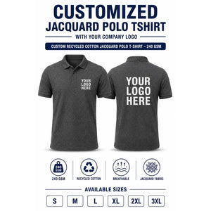 Custom Recycled Cotton Jacquard Polo T-Shirt – 240 GSM - Charcoal Melange