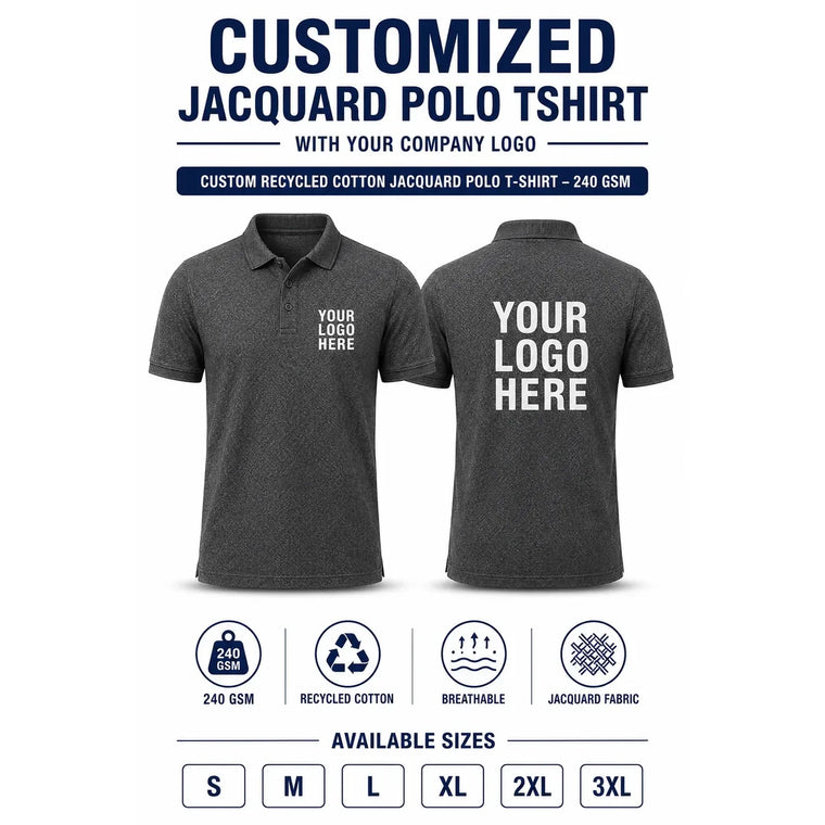 Custom Sustainable Cotton Jacquard Collar Polo T-Shirt – 240 GSM