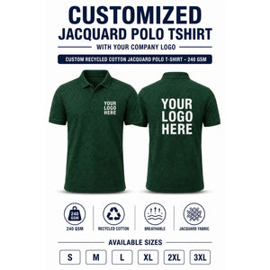 Custom Recycled Cotton Jacquard Polo T-Shirt – 240 GSM - Forest Green