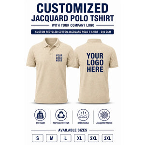 Custom Recycled Cotton Jacquard Polo T-Shirt – 240 GSM - Sand Beige