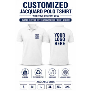 Custom Recycled Cotton Jacquard Polo T-Shirt – 240 GSM - White