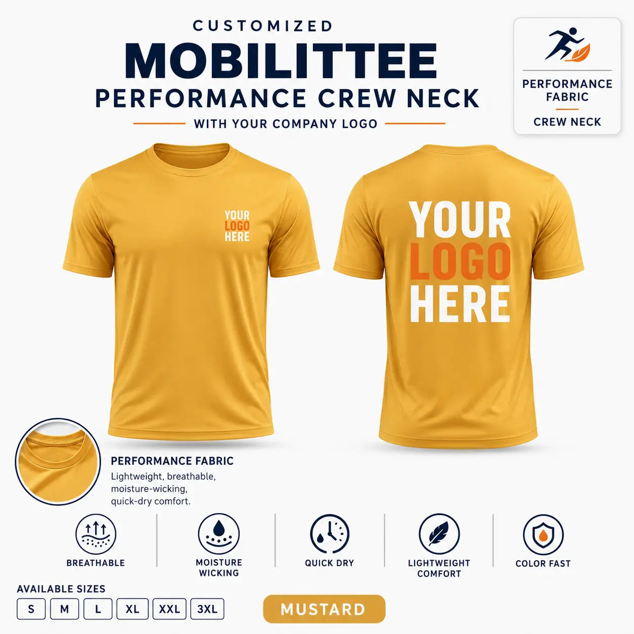 Custom Performance Crew Neck T-Shirt – 160 GSM - Mustard