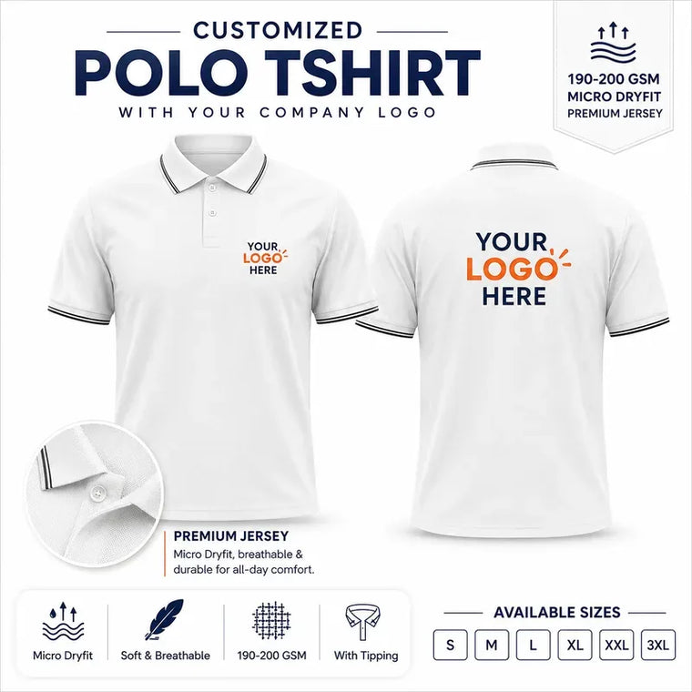 Custom Micro Dryfit Polo With Tipping T-Shirts with Company Logo
