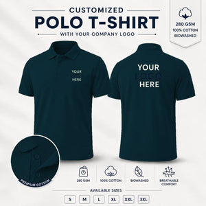 Pine Green custom micro dryfit polo t-shirt with tipping - 190-200 gsm showing front and back logo placement