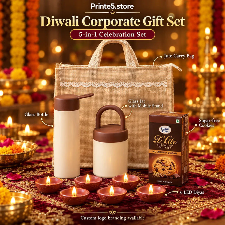 Premium 5-in-1 Diwali Jute Celebration Gift Set - Brown Edition