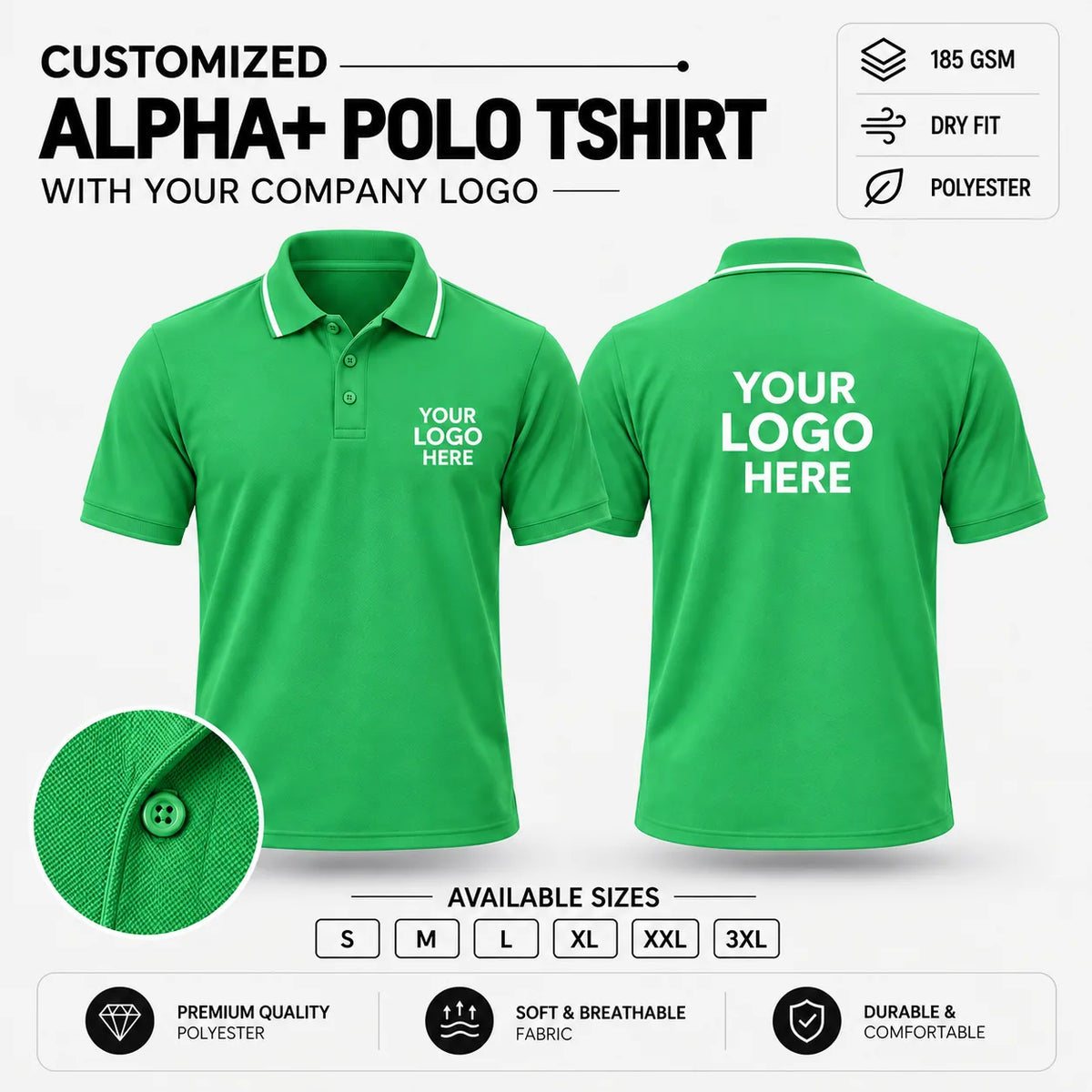 Custom Alpha+ Super Dry-Fit Polo T-Shirt – 180–190 GSM - Green