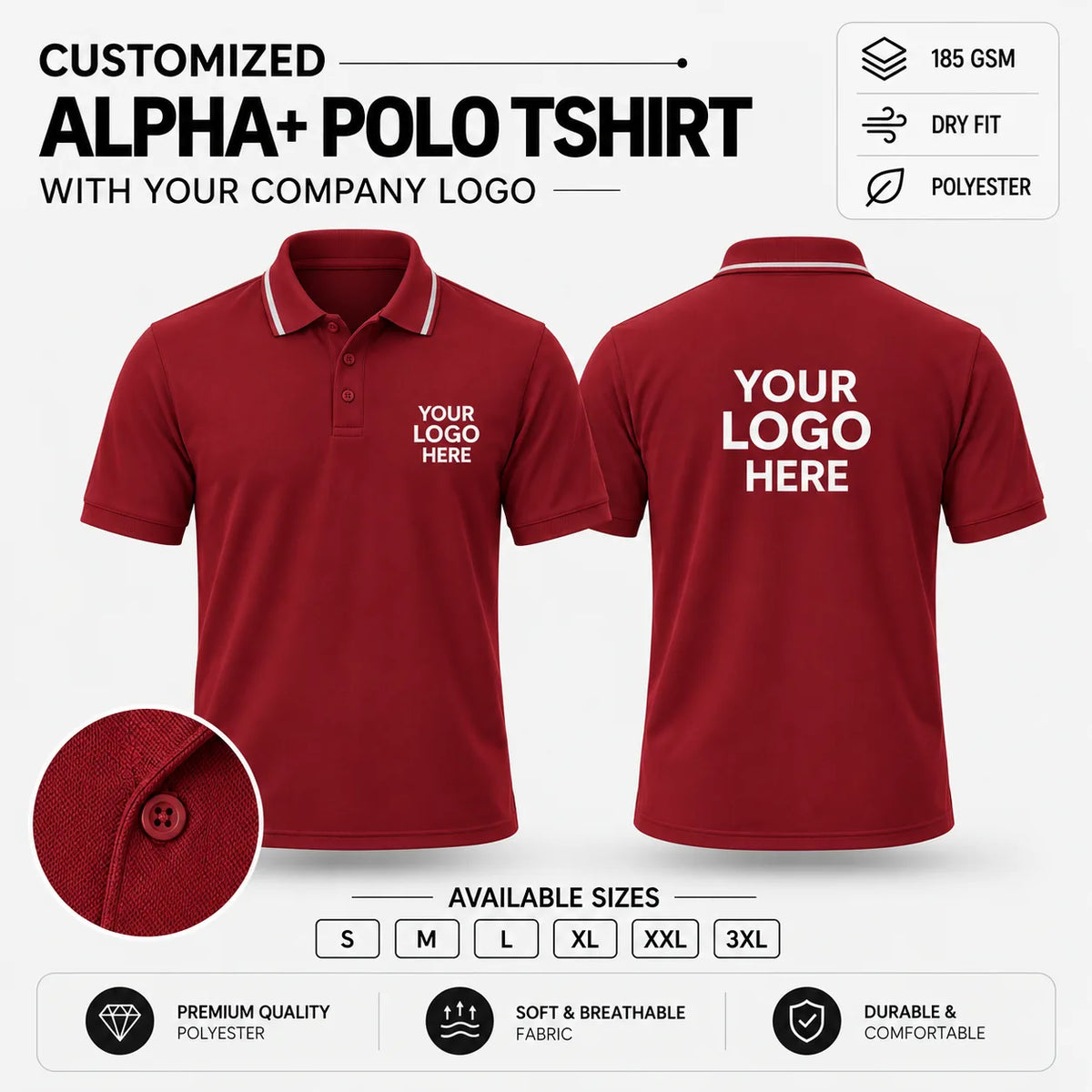 Custom Alpha+ Super Dry-Fit Polo T-Shirt – 180–190 GSM - Maroon