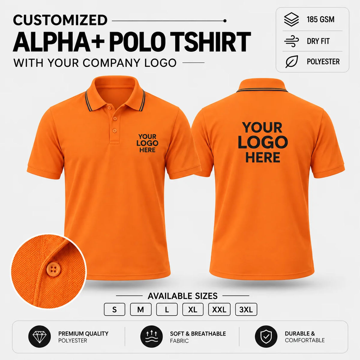 Custom Alpha+ Super Dry-Fit Polo T-Shirt – 180–190 GSM - Orange