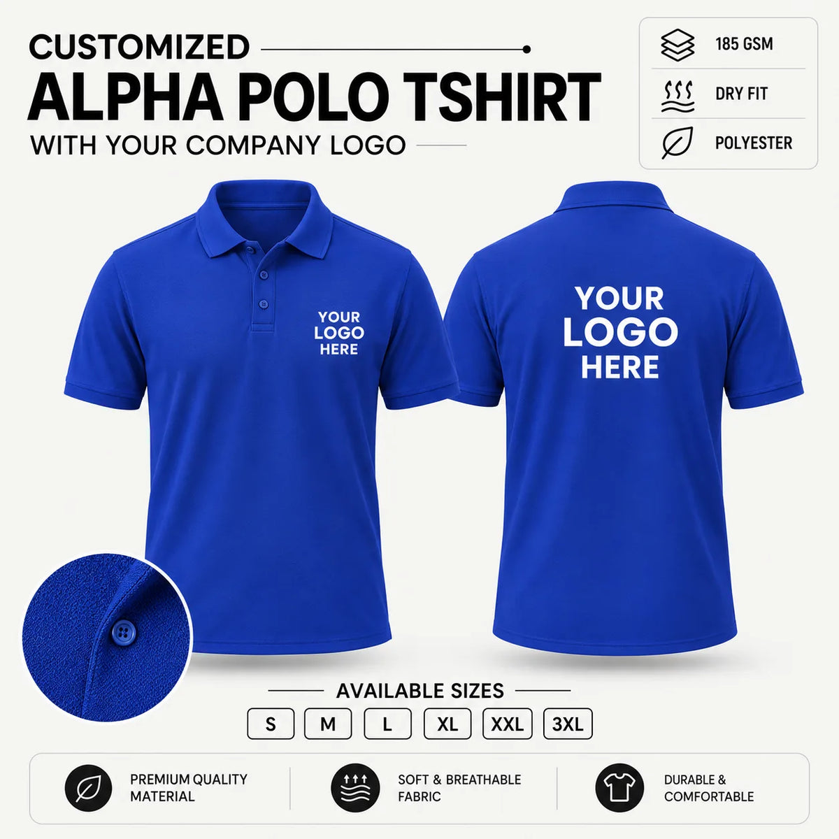 Custom Alpha 185 GSM Dry Fit Polo T-Shirt - Royal Blue
