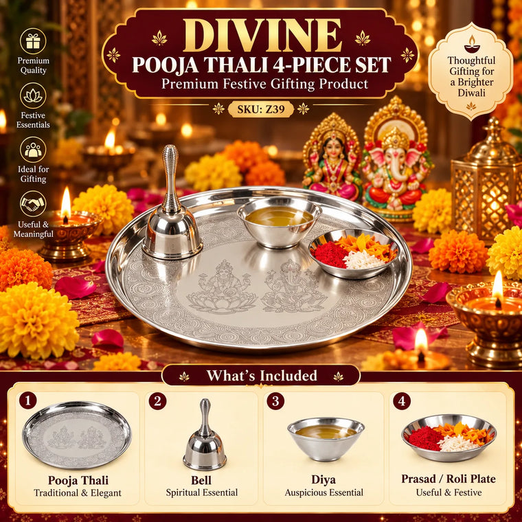 Custom Corporate Gift Divine Pooja Thali 4-Piece Set