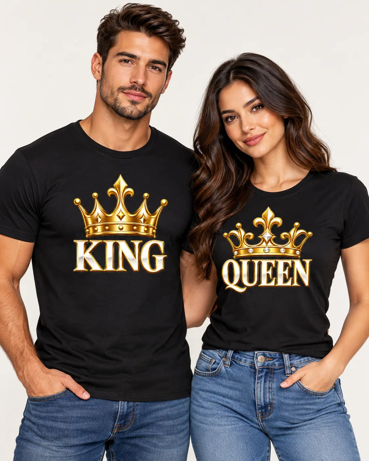 King & Queen Matching Couple T-Shirts (Set of 2)