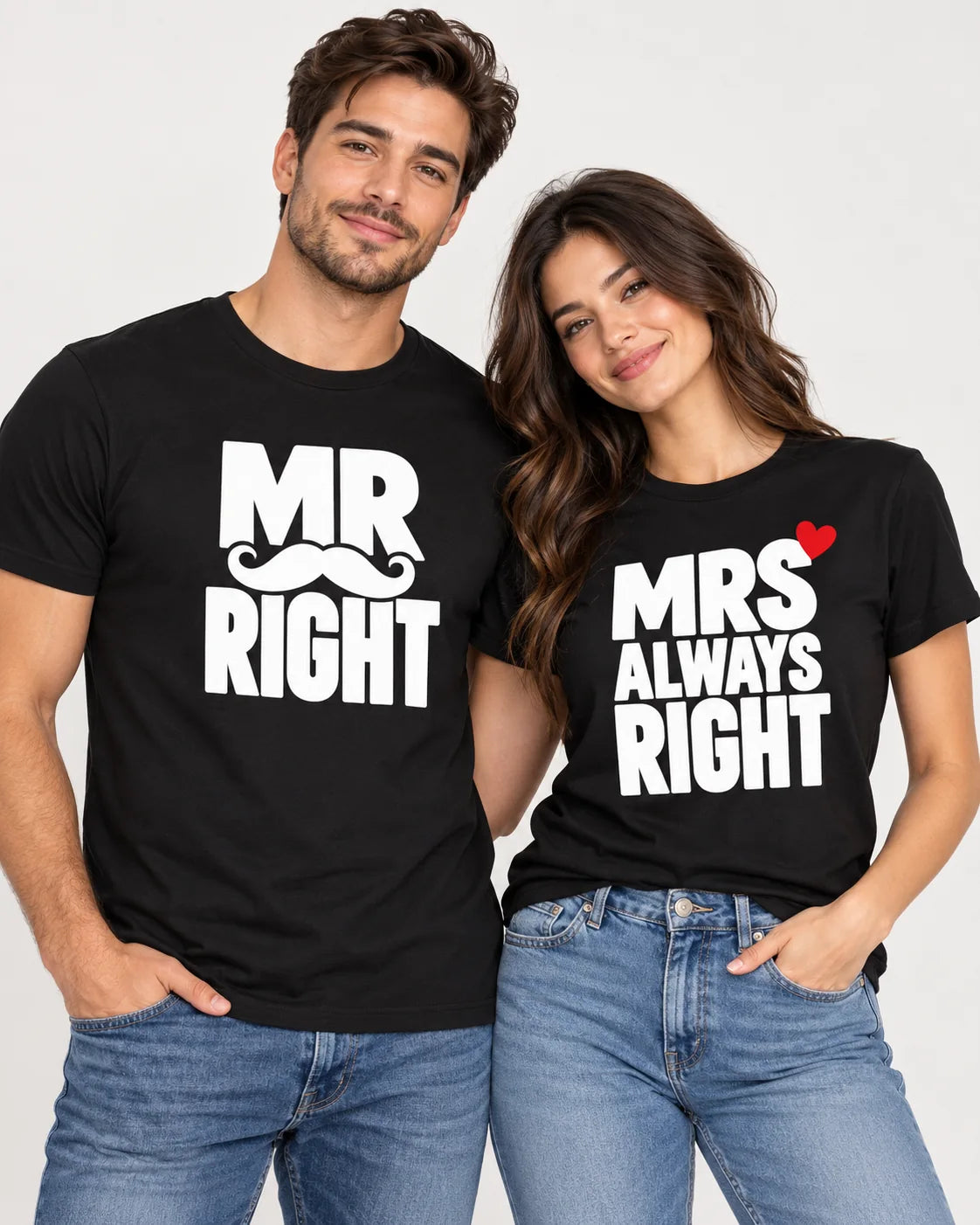 Mr Right & Mrs Always Right pair of matching couple T-shirts — Printe5