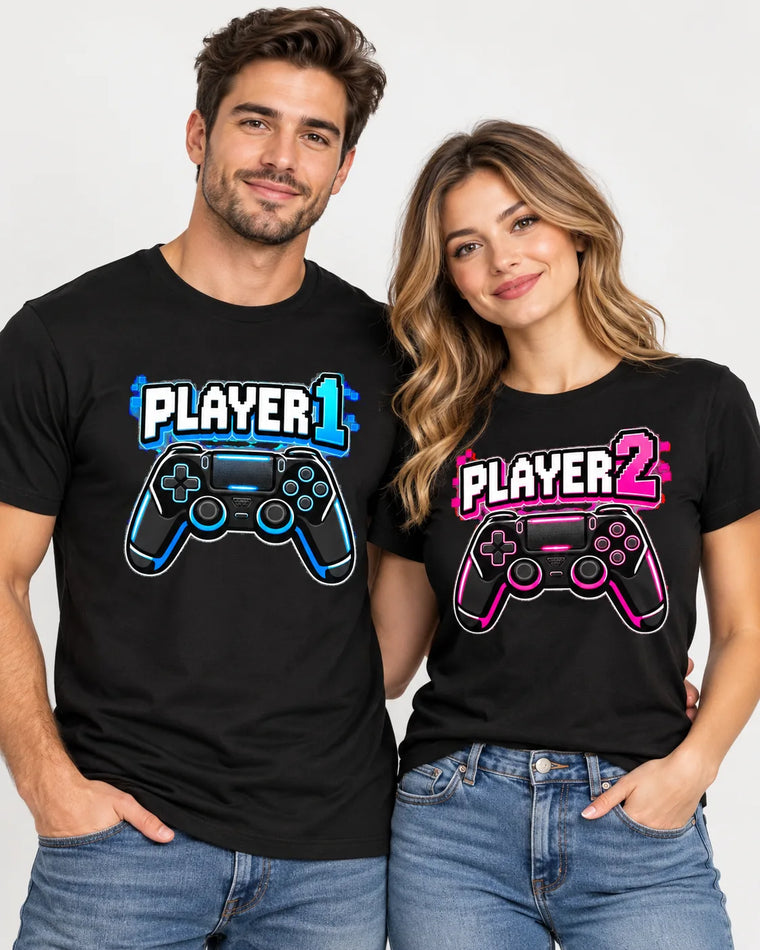 Player 1 & Player 2 Matching Couple T-Shirts (Set of 2)