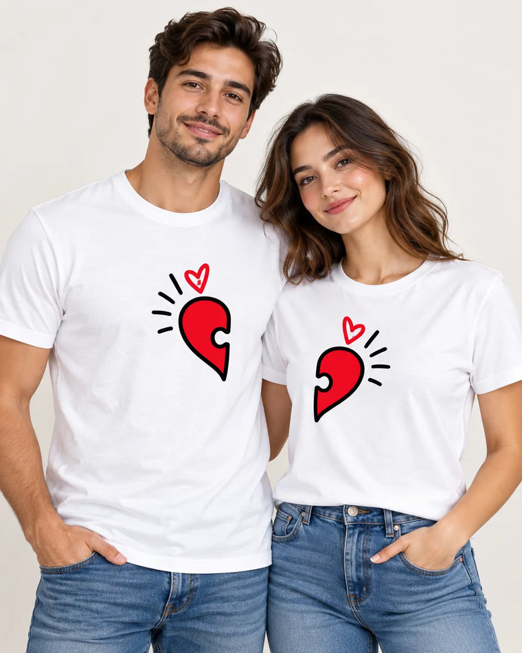 Heart Puzzle Matching Couple T-Shirts (Set of 2)