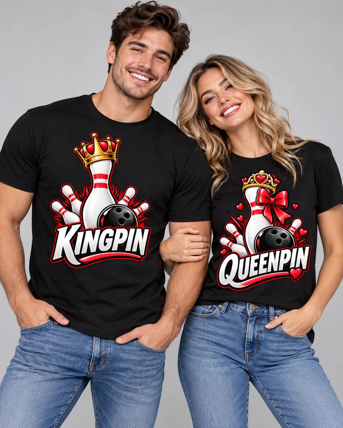 Kingpin & Queenpin pair of matching couple T-shirts — Printe5