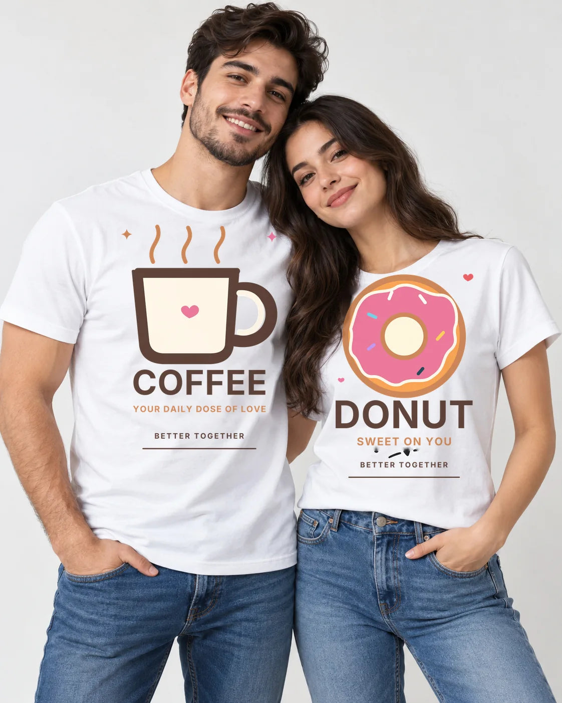 Coffee & Donut – Premium Edition pair of matching couple T-shirts — Printe5