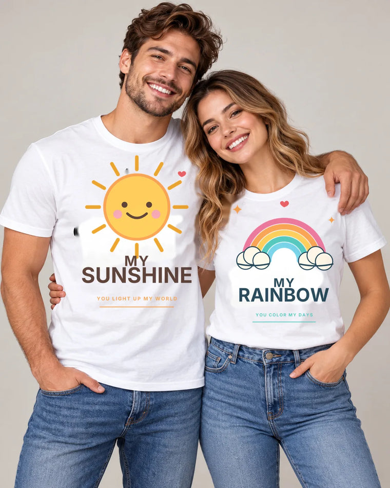 Sunshine & Rainbow – Premium Edition Matching Couple T-Shirts (Set of 2)