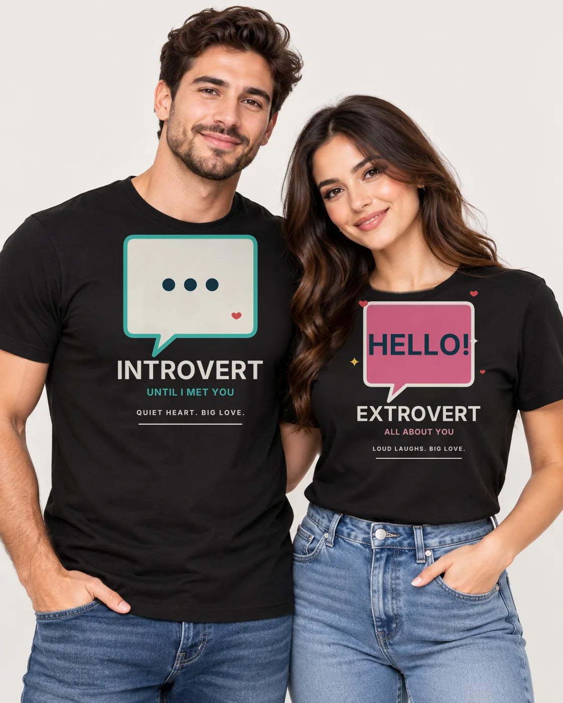 Introvert & Extrovert – Premium Edition pair of matching couple T-shirts — Printe5