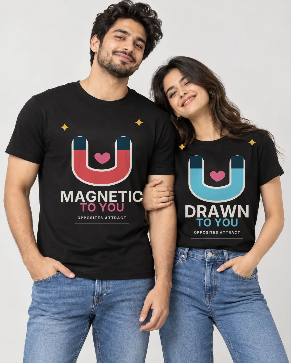 Magnetic Attraction – Premium Edition pair of matching couple T-shirts — Printe5