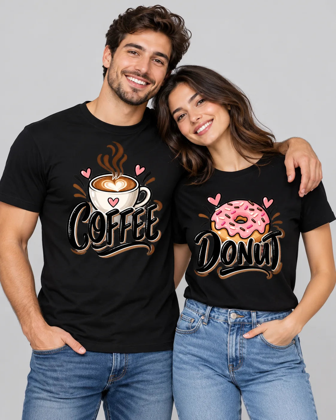 Coffee & Donut – Classic Edition pair of matching couple T-shirts — Printe5
