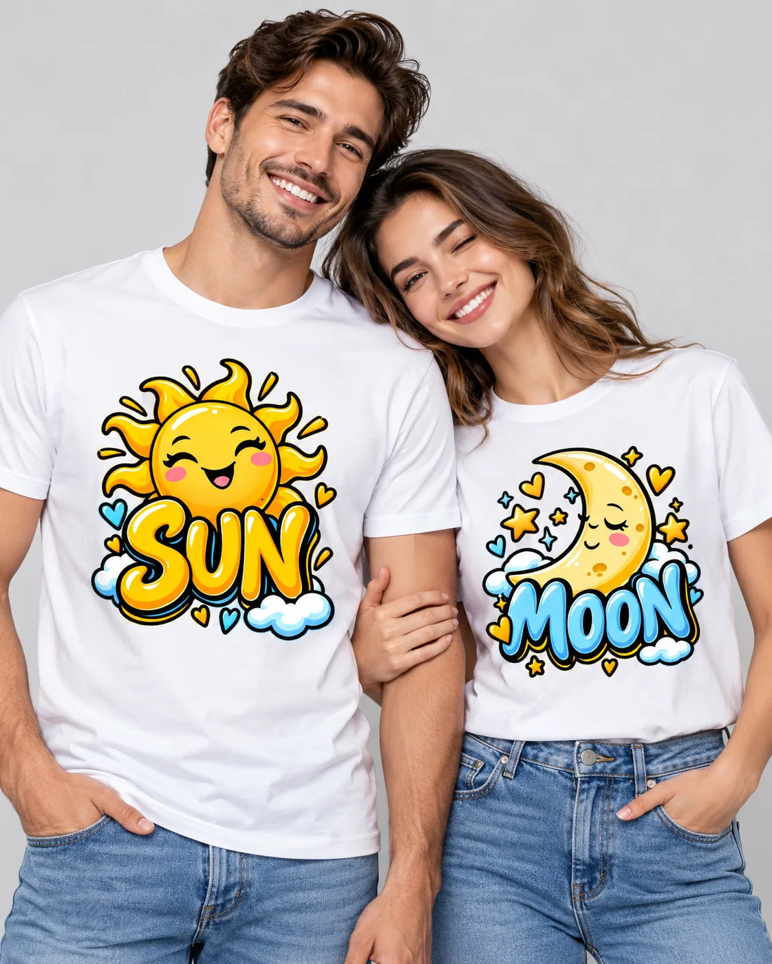 Sun & Moon pair of matching couple T-shirts — Printe5